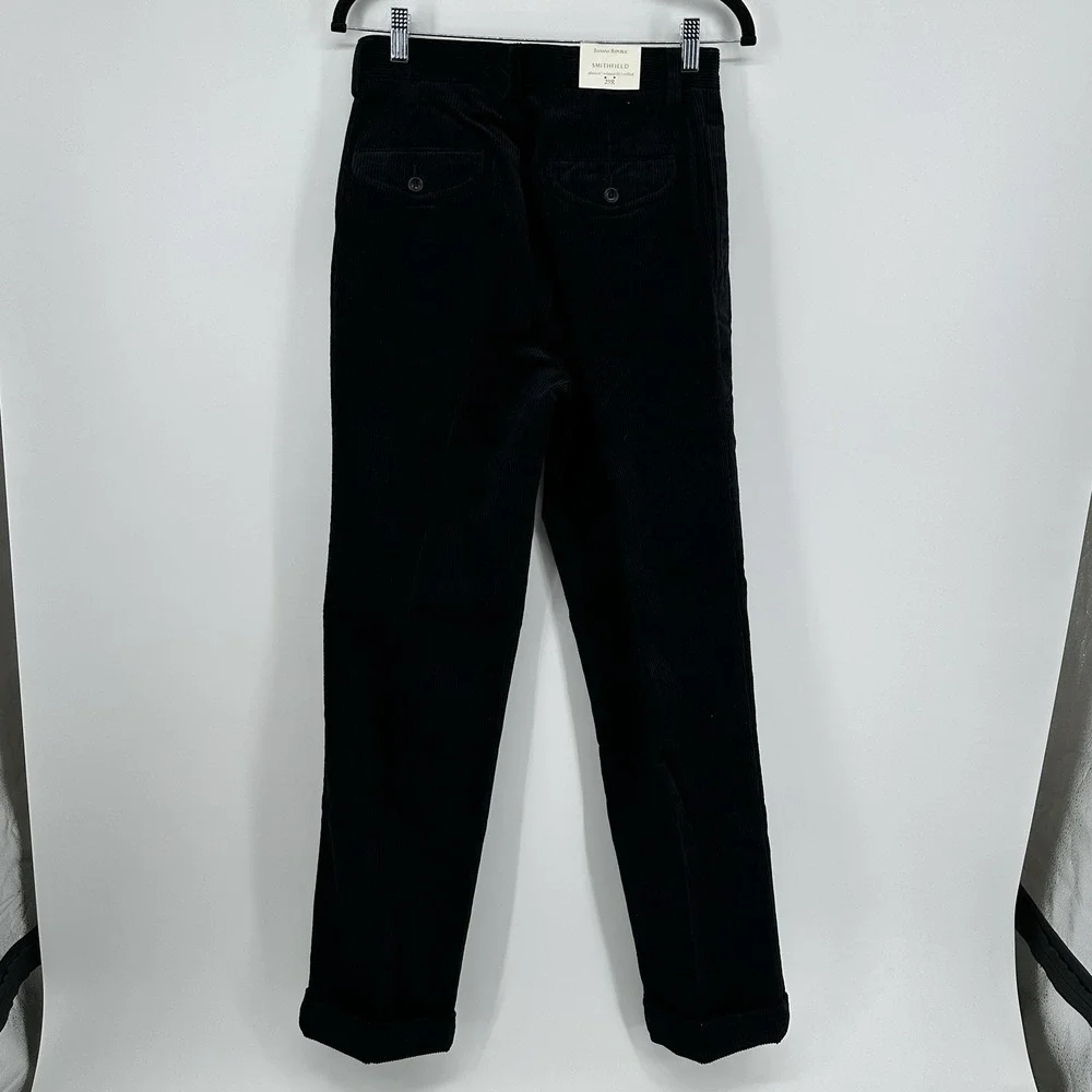 Banana Republic Smithfield Pants Mens 29 Black Corduroy Pleated Cuffed 28X31.5